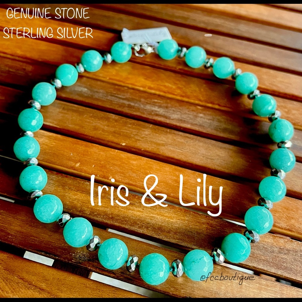 IRIS & LILY Genuine stone + Sterling Silver necklace aqua turquoise color